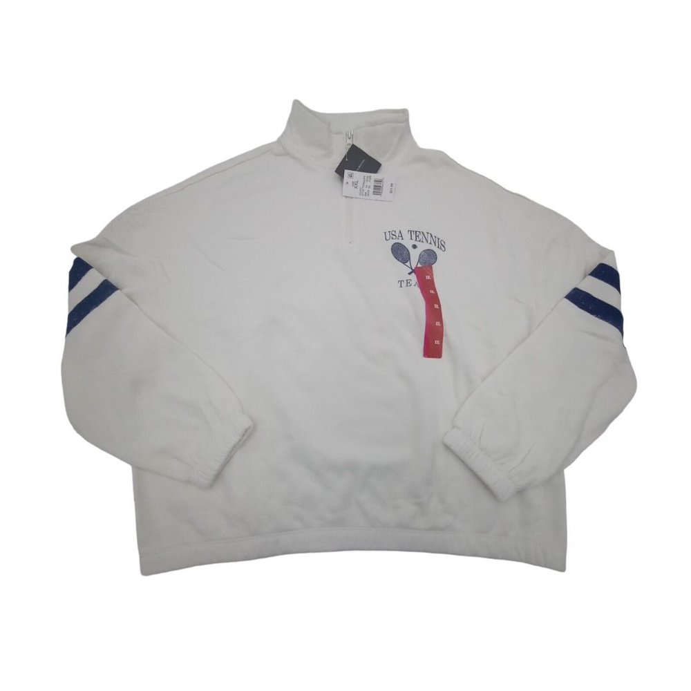 Grayson Threads Women's XXL USA Tennis Polo Quarter Zip Graphic White Sweatshirt